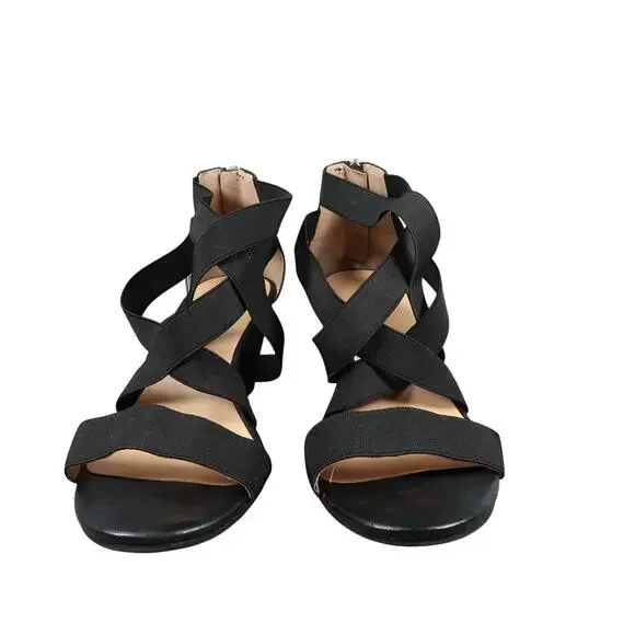 Liz Claiborne Shoes Womens 7 Wedge Sandal Fashion Heel Zip Strappy Black Classic - Picture 2 of 13